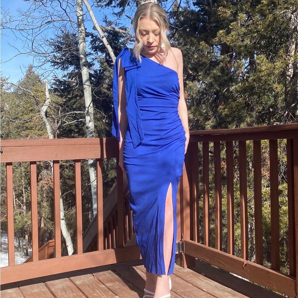 One shoulder maxi dress- great for weddings!